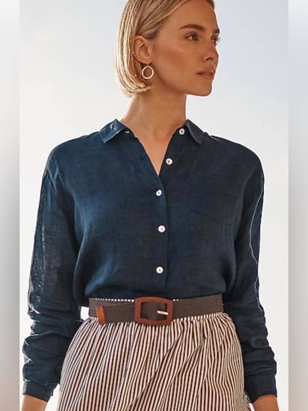 J. Jill love linen Navy Button-Front linen shirt large petite- please read!